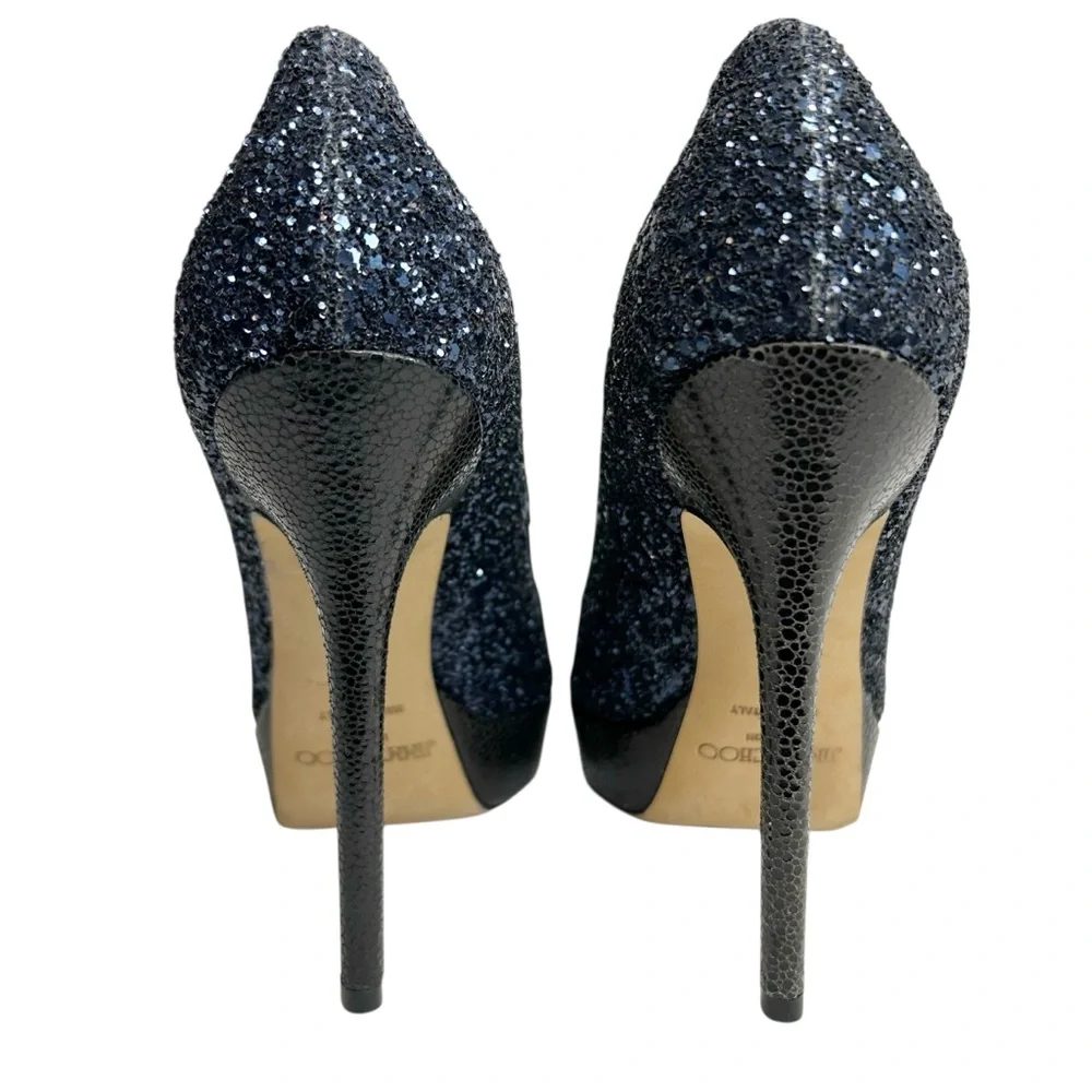 JIMMY CHOO Crown Coarse Glitter Peep Toe Stiletto Heels - Picture 3 of 12